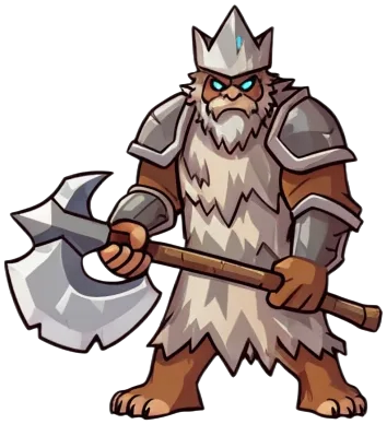 Glaciathar, the Frozen Titan, a yeti king with an axe